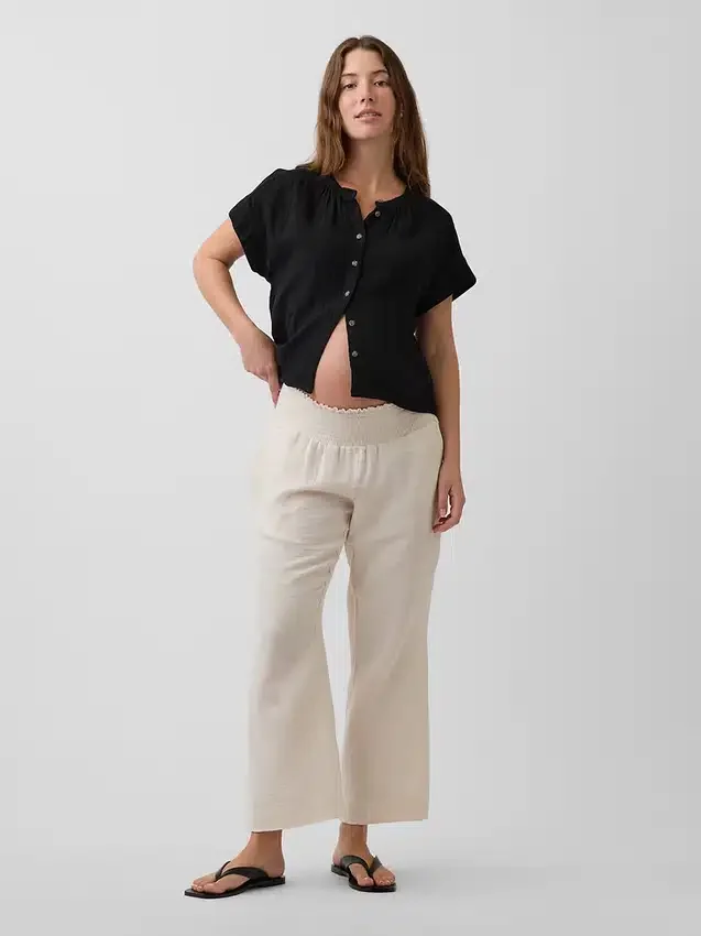 Pantalones premamá de gasa de algodón con panel completo