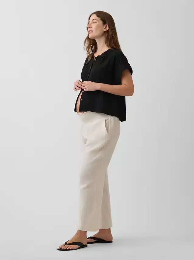 Pantalones premamá de gasa de algodón con panel completo