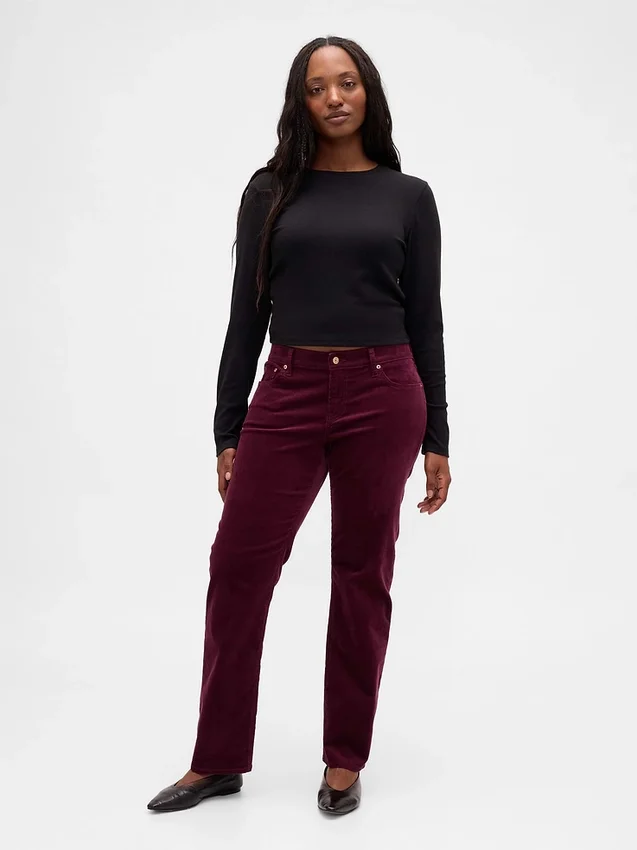 Pantalones rectos ajustados de pana de talle bajo estilo de los 90