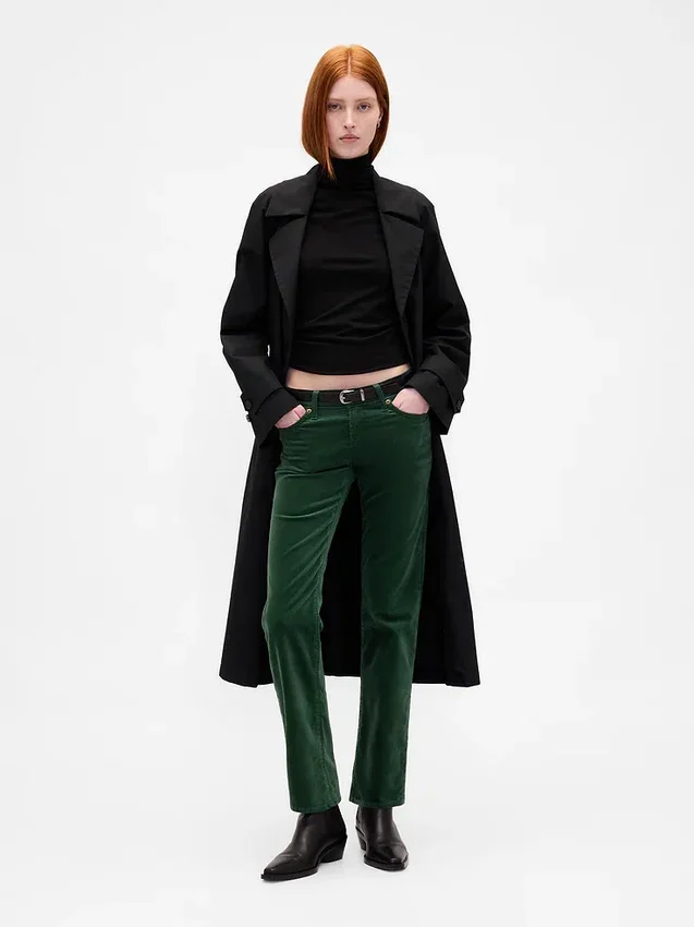 Pantalones rectos ajustados de terciopelo de talle bajo estilo de los 90
