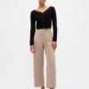Pantalones rectos de cintura alta de sarga hasta el tobillo