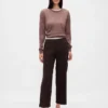 Pantalones rectos de cintura alta de sarga hasta el tobillo