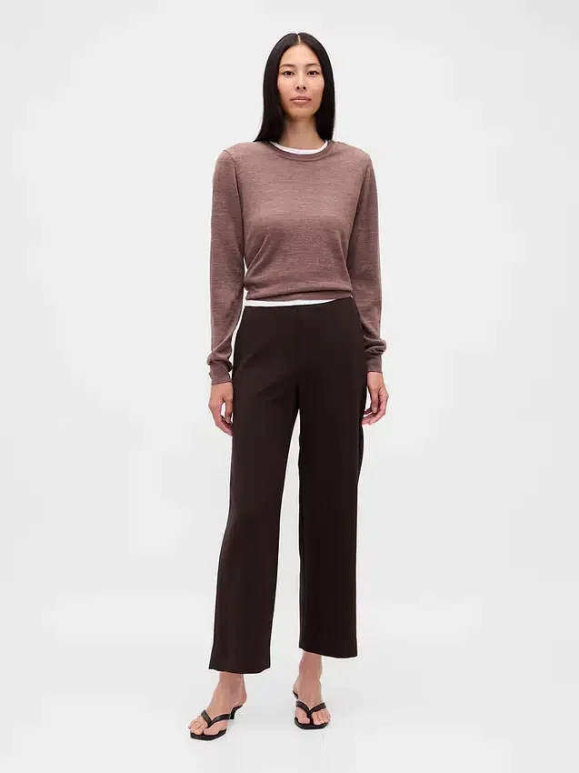 Pantalones rectos de cintura alta de sarga hasta el tobillo