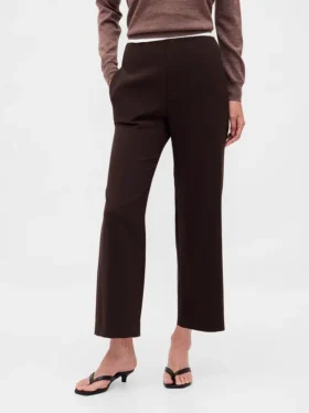Pantalones rectos de cintura alta de sarga hasta el tobillo