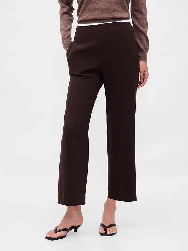 Pantalones rectos de cintura alta de sarga hasta el tobillo