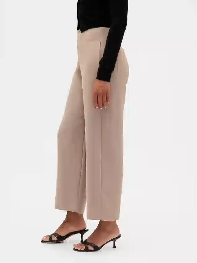 Pantalones rectos de cintura alta de sarga hasta el tobillo