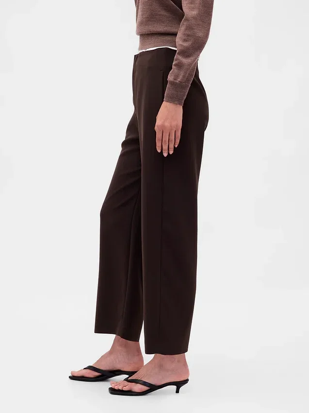 Pantalones rectos de cintura alta de sarga hasta el tobillo