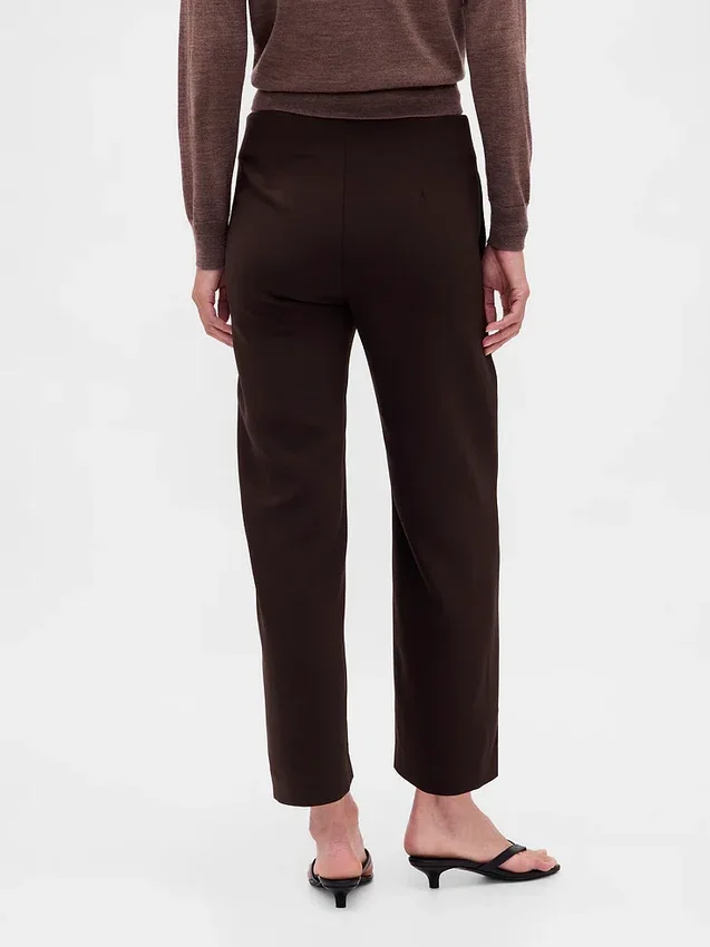 Pantalones rectos de cintura alta de sarga hasta el tobillo