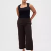 Pantalones rectos de cintura alta de sarga hasta el tobillo
