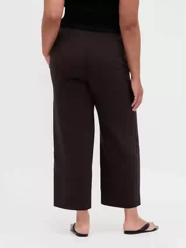 Pantalones rectos de cintura alta de sarga hasta el tobillo