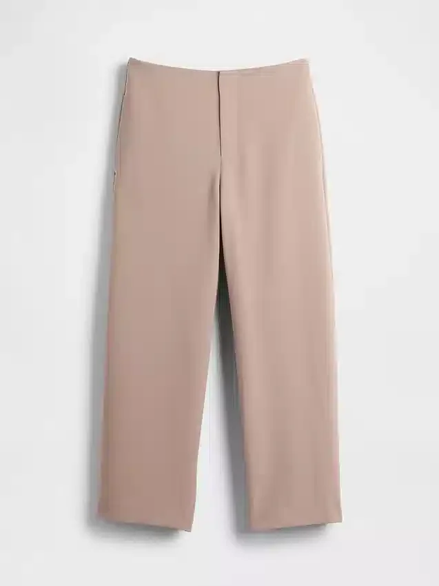Pantalones rectos de cintura alta de sarga hasta el tobillo