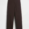 Pantalones rectos de cintura alta de sarga hasta el tobillo