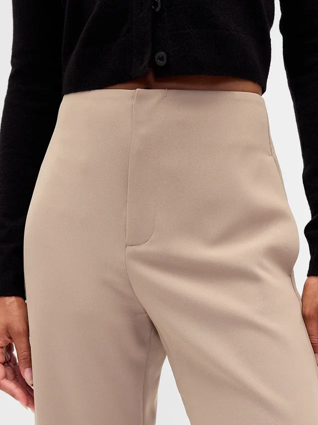 Pantalones rectos de cintura alta de sarga hasta el tobillo
