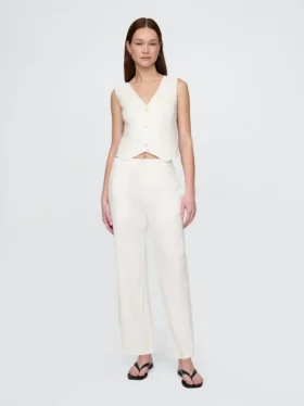 Pantalones rectos holgados hasta el tobillo de mezcla de lino