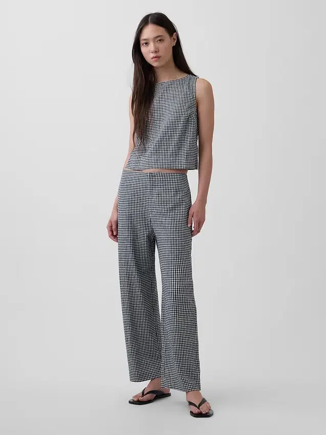 Pantalones rectos holgados hasta el tobillo de mezcla de lino