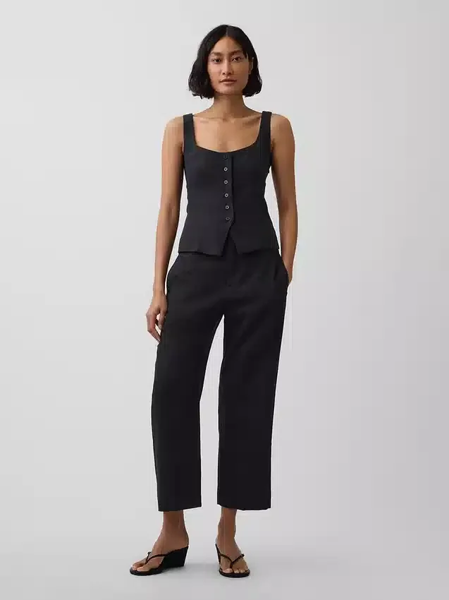 Pantalones rectos holgados hasta el tobillo de mezcla de lino