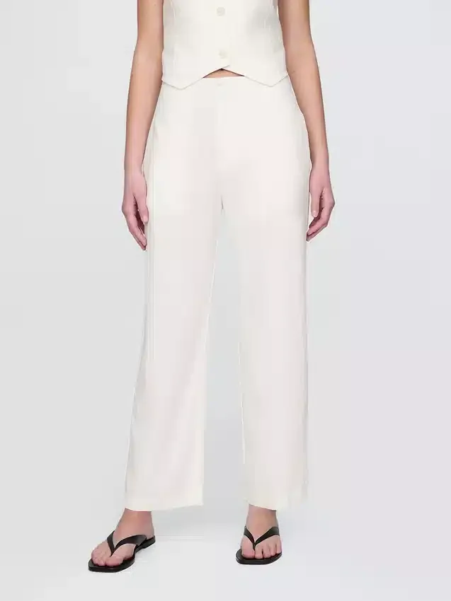 Pantalones rectos holgados hasta el tobillo de mezcla de lino