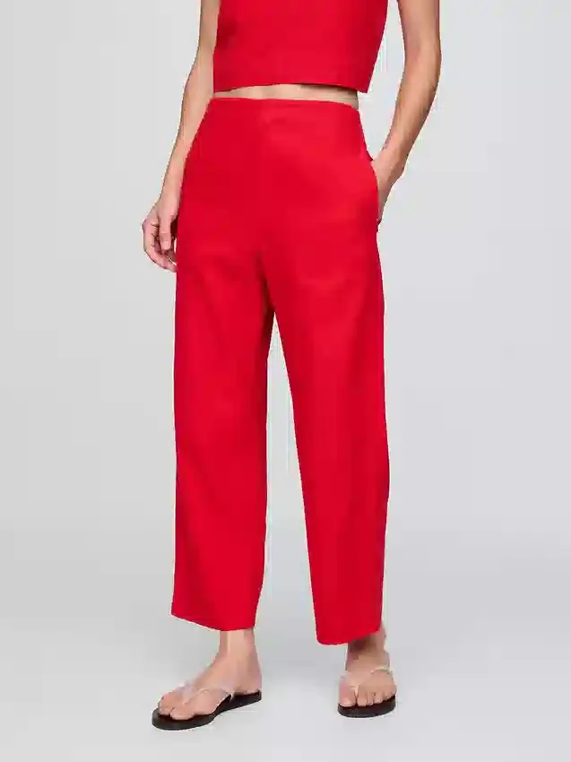 Pantalones rectos holgados hasta el tobillo de mezcla de lino