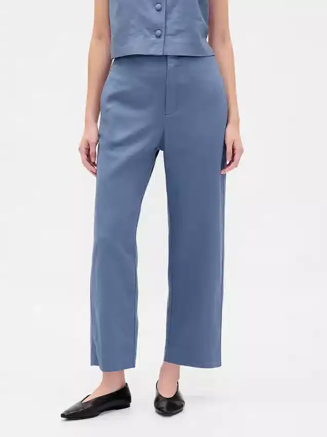 Pantalones rectos holgados hasta el tobillo de mezcla de lino