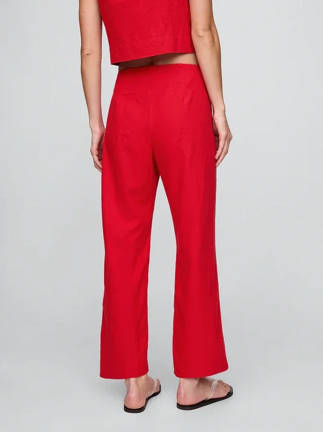 Pantalones rectos holgados hasta el tobillo de mezcla de lino