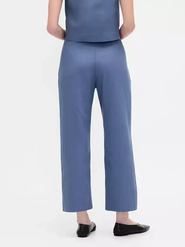 Pantalones rectos holgados hasta el tobillo de mezcla de lino