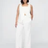 Pantalones rectos holgados hasta el tobillo de mezcla de lino