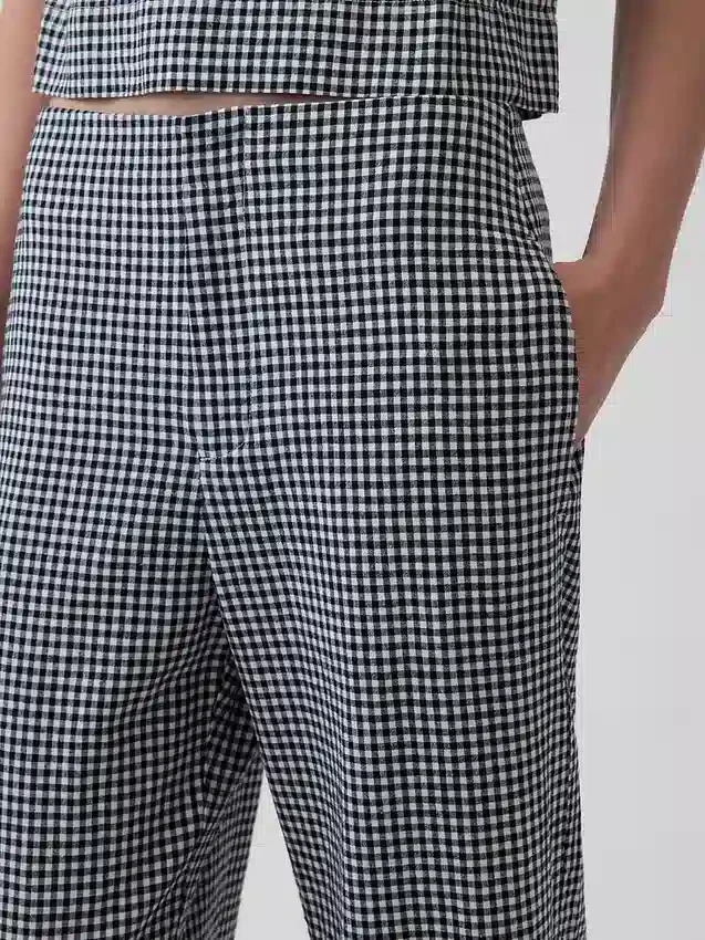 Pantalones rectos holgados hasta el tobillo de mezcla de lino