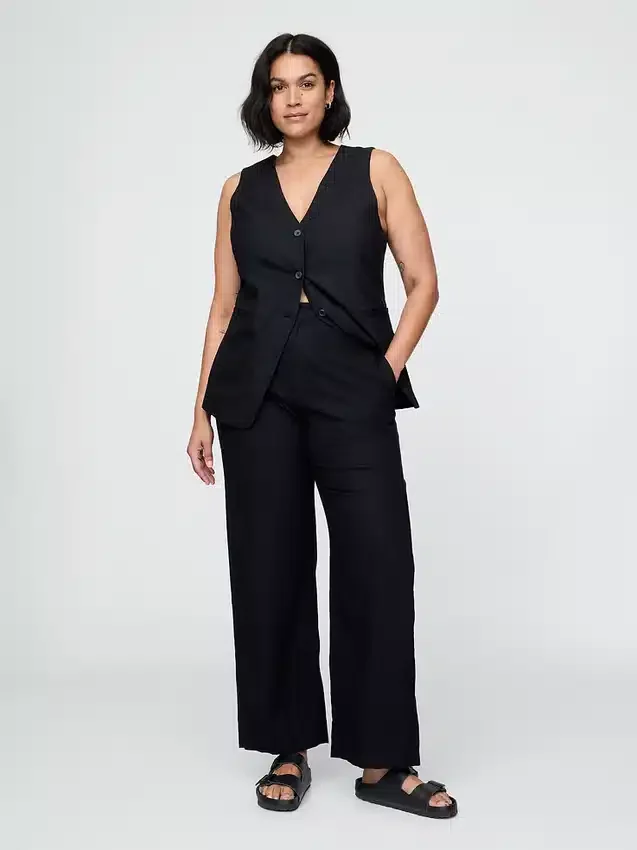 Pantalones rectos holgados hasta el tobillo de mezcla de lino