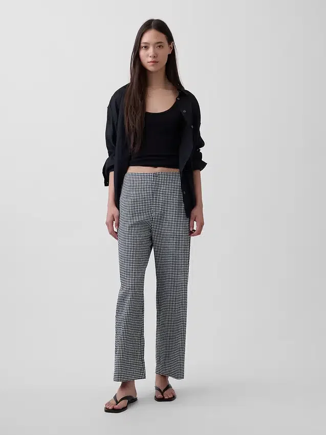 Pantalones rectos holgados hasta el tobillo de mezcla de lino