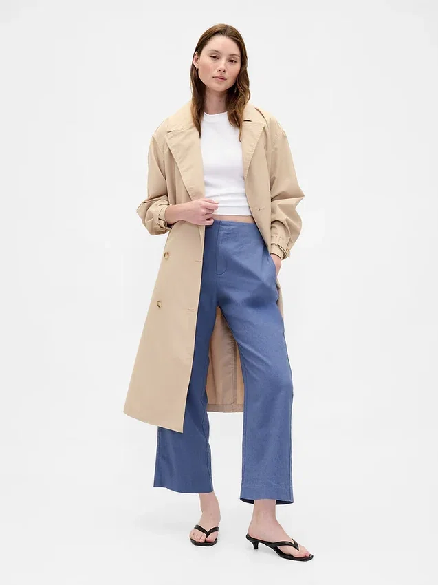 Pantalones rectos holgados hasta el tobillo de mezcla de lino
