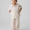 Pantalones sin tirantes de lino y algodón para bebés y niños pequeños