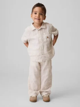 Pantalones sin tirantes de lino y algodón para bebés y niños pequeños