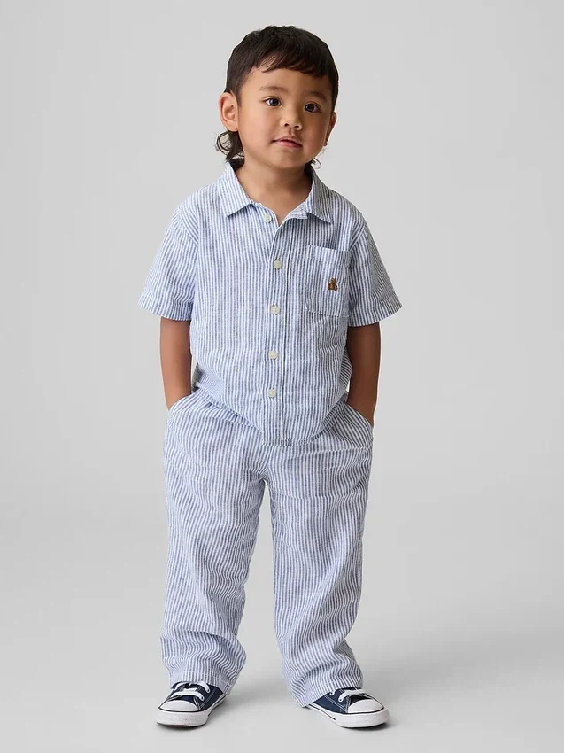 Pantalones sin tirantes de lino y algodón para bebés y niños pequeños