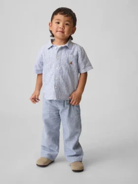 Pantalones sin tirantes de lino y algodón para bebés y niños pequeños