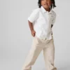 Pantalones sin tirantes de lino y algodón para bebés y niños pequeños
