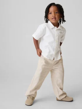 Pantalones sin tirantes de lino y algodón para bebés y niños pequeños