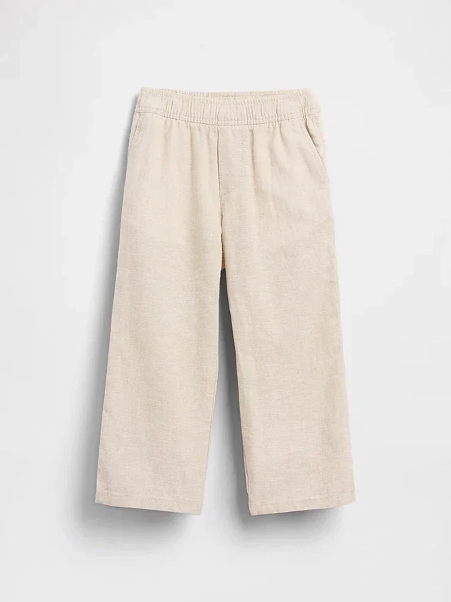 Pantalones sin tirantes de lino y algodón para bebés y niños pequeños