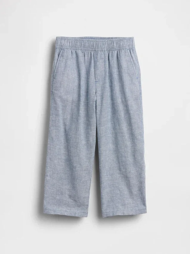 Pantalones sin tirantes de lino y algodón para bebés y niños pequeños