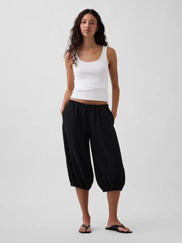 Pantalones tipo culotte de gasa de algodón