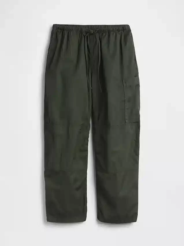 Pantalones utilitarios de sarga de talle medio con corte de barril