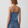 Partes de arriba de denim ultrasuave con costuras y cuello cuadrado