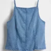 Partes de arriba de denim ultrasuave con costuras y cuello cuadrado