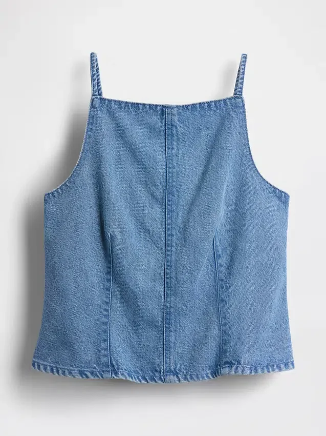 Partes de arriba de denim ultrasuave con costuras y cuello cuadrado