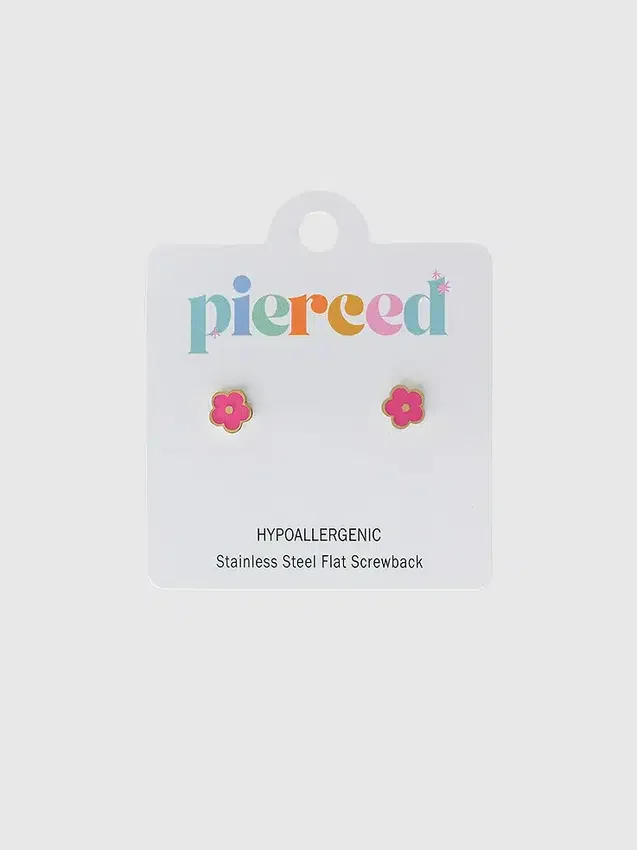 Pendientes de rosca con flor rosa intenso de Pierced Co