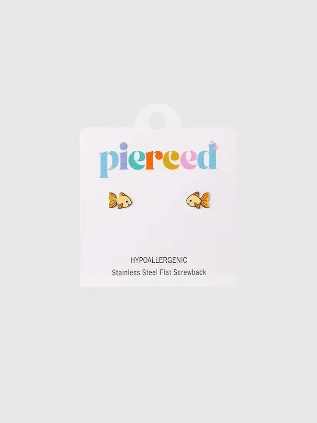 Pendientes de rosca con forma de pececito dorado para orejas perforadas