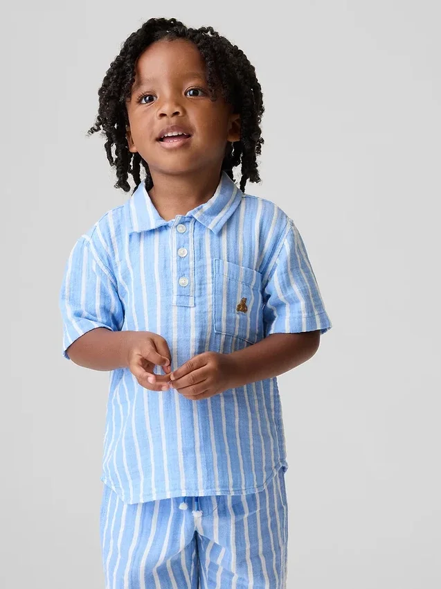 Polo de gasa de algodón estampado para bebés y niños pequeños