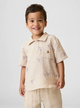 Polo de gasa de algodón estampado para bebés y niños pequeños
