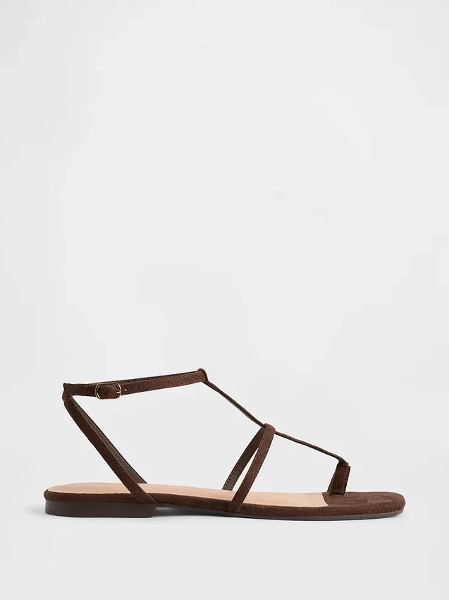 Sandalias con correa en T de gamuza vegana