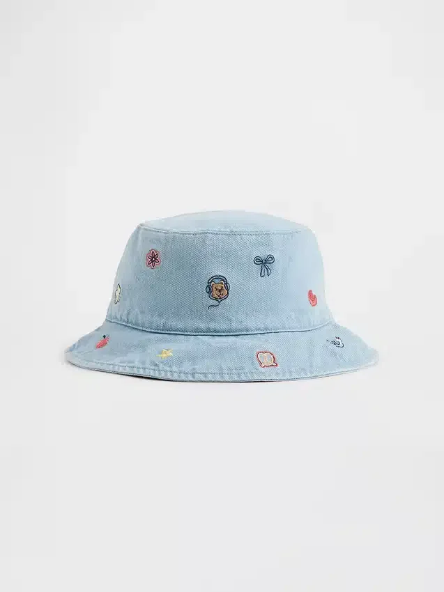 Sombrero de pescador de mezclilla bordado para bebés y niños