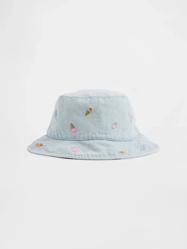 Sombrero de pescador de mezclilla bordado para bebés y niños